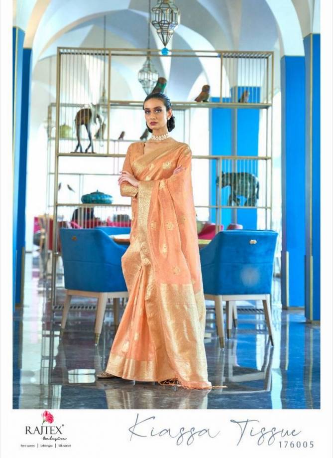 RAJTEX KIASSA TISSUE Latest Fancy Festive Wear Tissue Zari Organza Weaving Heavy Saree Collection